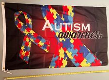 Austin FLAG  USA SELLER Autism Awareness Rainbow Ribbon B USA Sign 3x5 picture