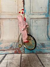 Vintage Porcelain Clown on Bicycle Metal 13” Tall picture