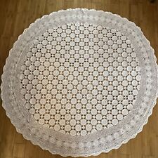 Vtg Hand Crocheted Ivory Round Tablecloth 57