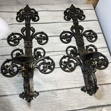 Gothic Torch Castle Vtg Candle Holders Wall Mount Hanging Sconces picture