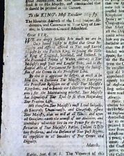 James Francis Edward Stuart The Old Pretender King 1701 British Newspaper  picture
