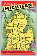 Michigan MI - Greetings - The Peninsula State - Vintage Postcard - Posted 1943 picture