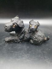 VTG Coal Carved Schnauzer Dogs Googly Eyes Mom & Pup picture