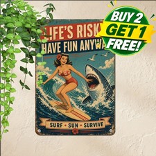 Shark Lover Ocean Life Metal Sign Cute Marine Biology Room Tin Plaque 8x12 Decor picture