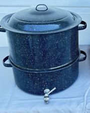 Black Speckled Enamelware Lobster Clam Steamer Broth Lg Double Pot with Spigot picture