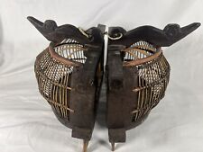 Antique Lombok Indonesian Mating Double Birdcage Bird Bells Hand Carved Wood 9”H picture