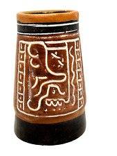 Red Ware Pottery Mayan Aztec Design Vase  Red Clay Green Inside Glaze 3.5 Inch picture