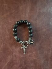 Pocket Rosary Black Beads with Gray Cord Single Decade picture