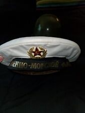 Vintage Soviet USSR White Naval sailors parade cap. NAMED picture
