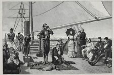 Religion Muslim Salah Prayer Rug on Deck of Ship Islam Large 1880s Antique Print picture