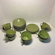 Vtg Avocado Green 7 Bowls/10 Tea Cups/7 Butter Plates, Unbranded/Lenotex picture
