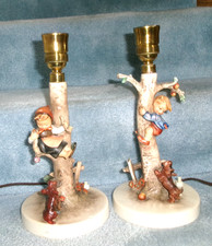 1950 Pair Hummel Lamps Out of Danger #44/A & Culprits #44/B Boy Girl Chased Dogs picture