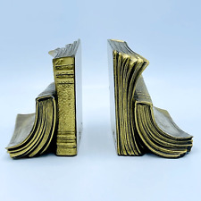 Vintage Pair of Brass Book Themed Bookends Philadelphia Manufacturing Co MCM VGC picture