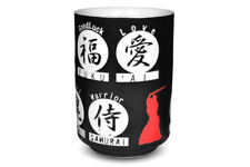 Japanese Yunomi Sushi Tea Cup Mino Ware Kanji Print on the Black Background picture