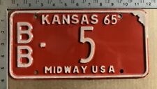 1965 Kansas license plate BB 5 YOM DMV Bourbon single digit LOVELY 11160 picture
