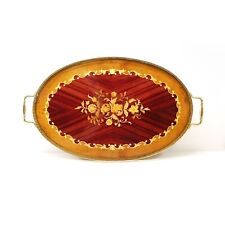 Large Inlaid Marquetry Wood Tray w Brass Handles Vintage Sorrento Italy 20.5