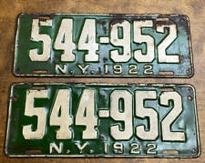 Pair of Antique 1922 NEW YORK Automobile License Plate / Vintage Car Tags picture