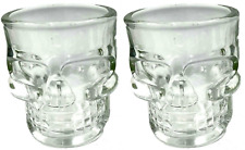 Glass Crystal Clear Gothic 3D SKULL HEAD SHOT GLASSES Pirate Tiki Bar-2pc SET picture