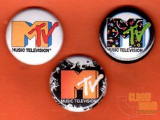 Set of three 1" MTV pins buttons 80s music television  picture