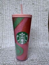Starbucks Holiday 2020 Pink/Green Glitter Swirl 24 Oz Tumbler with Straw picture