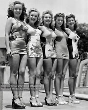 1940s Beautiful Hollywood Starlets Modeling Swimsuits Photo - Five Pin-Up Girls picture