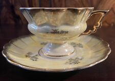 1976 Fan Crest Yellow Fine China Hand Painted TEA CUP AND SAUCER Japan picture