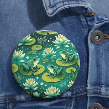 Custom Pin Button Badge Frogs Waterlilies Biodiversity Pond Nature Dragonfly picture