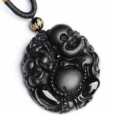 Natural Obsidian Buddha head gemstone beads necklace gift Mental Dark Matter picture