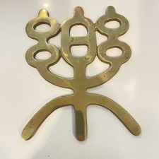 Vintage Japan Solid Brass Plaque Longevity Long Life Wall Decor Trivet 8."x6.5" picture