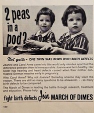 1967 March of Dimes Print Ad - Twins One Healthy / German Measles Birth Defects picture
