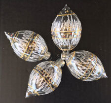 Vintage Christmas Ornaments Teardrops 3” Clear Gold & Silver Glitter Lot Of 4 picture