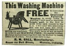 1900's 1903 Original Print Ad Washing Machine Free R. M. Ball Muncie Indiana IN picture