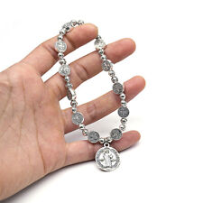 Saint St Benedict Medal Silver Rosary Bracelet Pulsera De Plata De San Benito picture