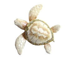 Bejeweled White Sea Turtle Hinged Metal Enameled Rhinestone Trinket Box picture