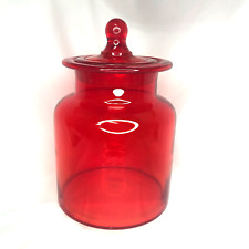 Vintage MCM Red Orange Takahashi Art Glass Apothecary Jar Canister W/ Lid 9.25” picture