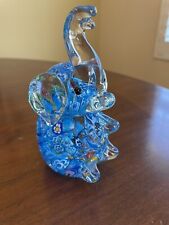 Hand Blown Art Glass Elephant Figurine Paperweight Lucky Raised Trunk Millefiori picture