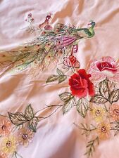 VINTAGE PINK EMBROIDERED SHEET BEDSPREAD ~ PEACOCK ROSE EMBROIDERY~SO PRETTY picture