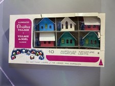 Vtg Regency Alpine Village 10 Plastic Christmas Cottages Church w/Lights in Box picture