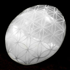 Selenite Palm Stone Etched Flower Life Crystal Healing Reiki Polish Worry Stone picture