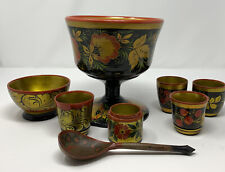 8Pc VTG USSR Russian Khokhloma Hand Painted Lacquered Wooden Bowls Cups Spoon picture