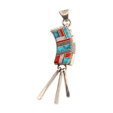 NATIVE AMERICAN DELLA & JAMES FRANCIS STERLING TURQUOISE CORAL INLAY PENDANT picture