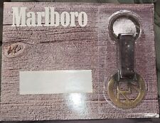 The Marlboro Brand Rafter M Brass & Leather Keychain Key Ring 1989 Cigarette picture