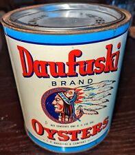 Daufuski Brand Oyster Tin Can 1 gallon w/ Indian Chief~Maggioni & Co Savannah GA picture
