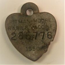 Antique Pitman Moore Dog Rabies Vaccine 1950 Heart Shape Tag 285776 Copper picture