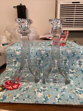 Vintage Candle Stick SET Etched Starburst And Flowers Square Base picture
