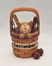 SUZI Skoglund Cat In Basket Figurine Perpetual Calendar September Resin 2