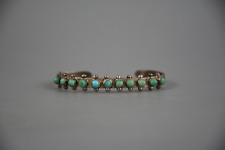 Vintage Navajo Sterling Silver Bracelet - 11 Light Blue Green Turquoise - 6 1/4