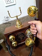 Nautical Beautiful Vintage Unique Solid Brass Rotary Dial Wooden Telephone Gift picture