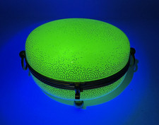Antique French Opaline Uranium Glass Apple Green Roundl Double Handle Bronze Box picture