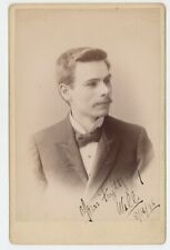 Antique 1896 Cabinet Card Handsome Man With Mustache Sweet Message Written Front picture
